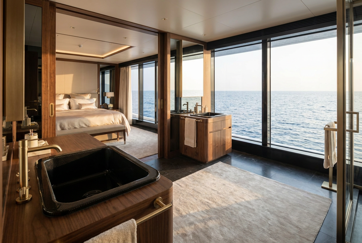 Master-Suite einer Superyacht – Visualisierung