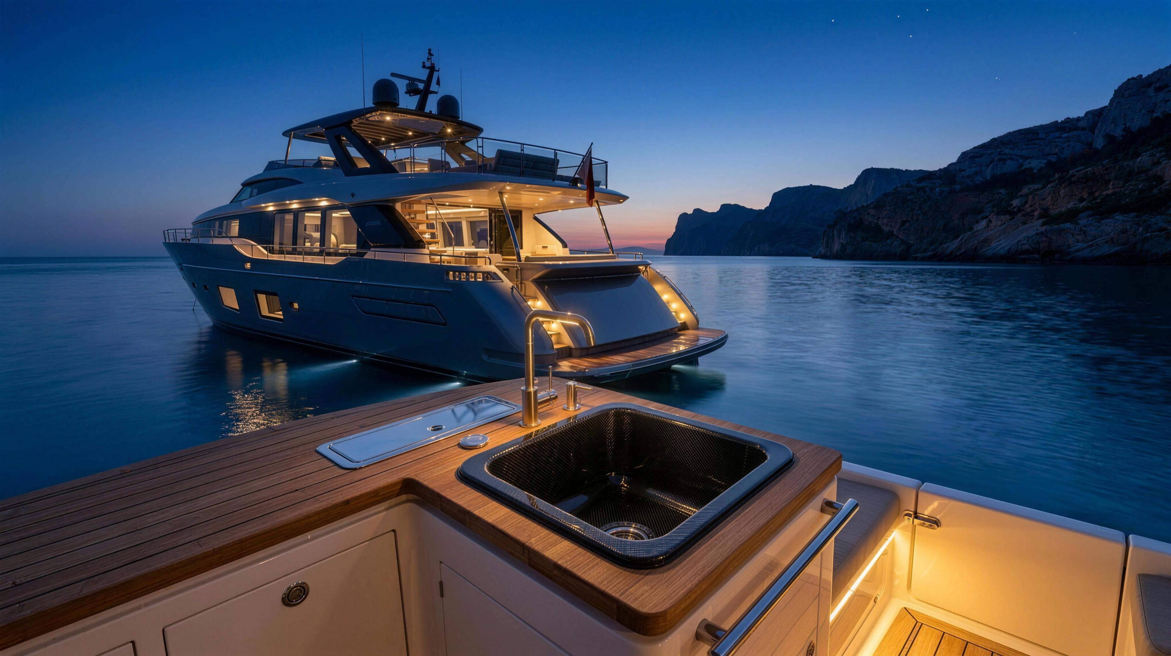 Yacht vor Anker in der Dämmerung – Visualisierung